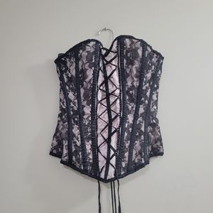 Burlesk pink and black lace corset top bustier M